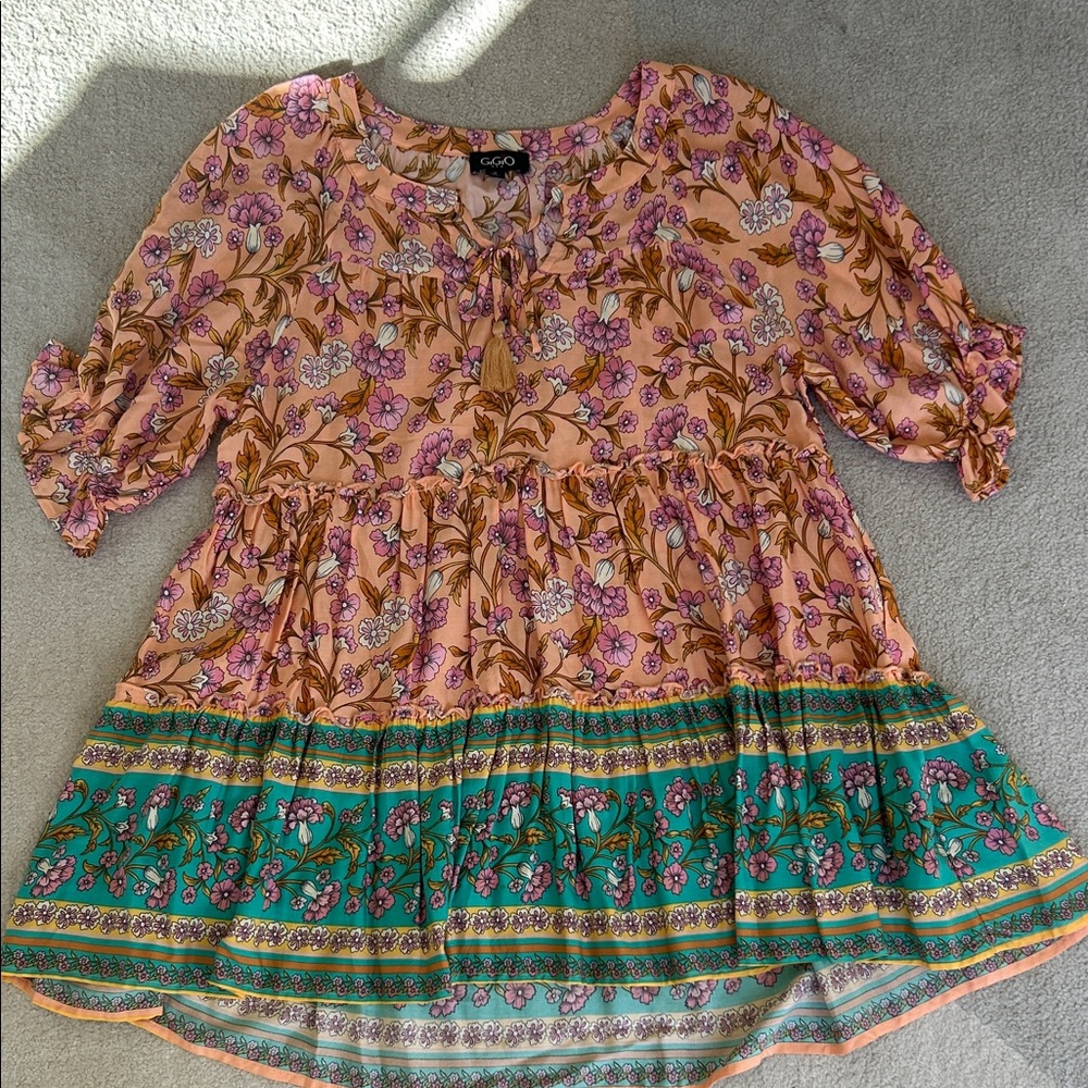GiGiO Floral Dress with Pink and Green